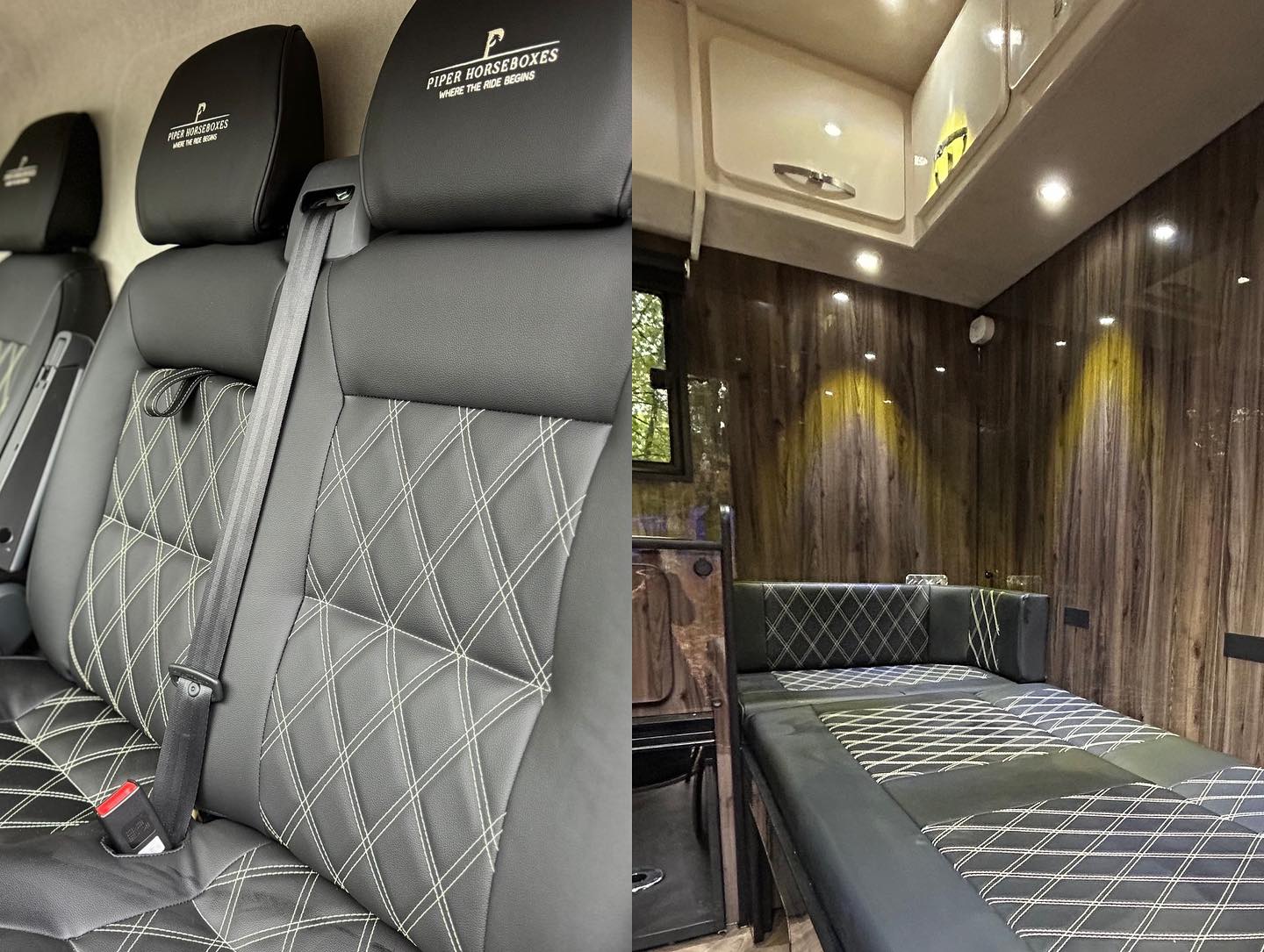 464056884_17942990381876780_428791267503930616_n Modern seating area with extra comfort inside a Piper Horseboxes Ltd vehicle.