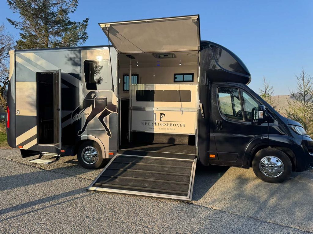 Easy-access ramp designed by Piper Horseboxes Ltd for horse transport.