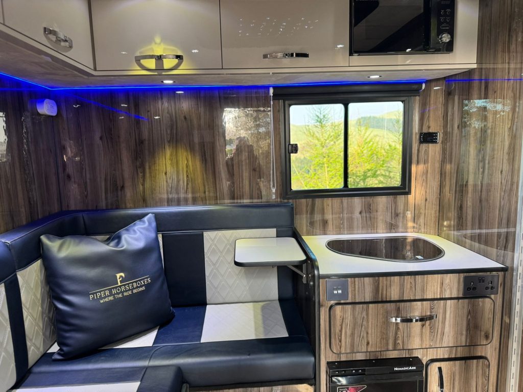 Modern lighting design in a Piper Horseboxes Ltd custom interior. Perfect for equestrian travel.