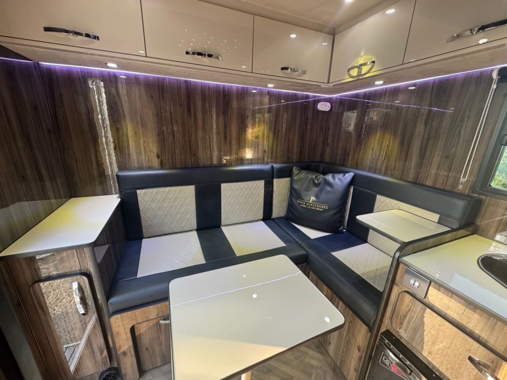 White lighting design in a Piper Horseboxes Ltd custom interior. Perfect for equestrian travel.
