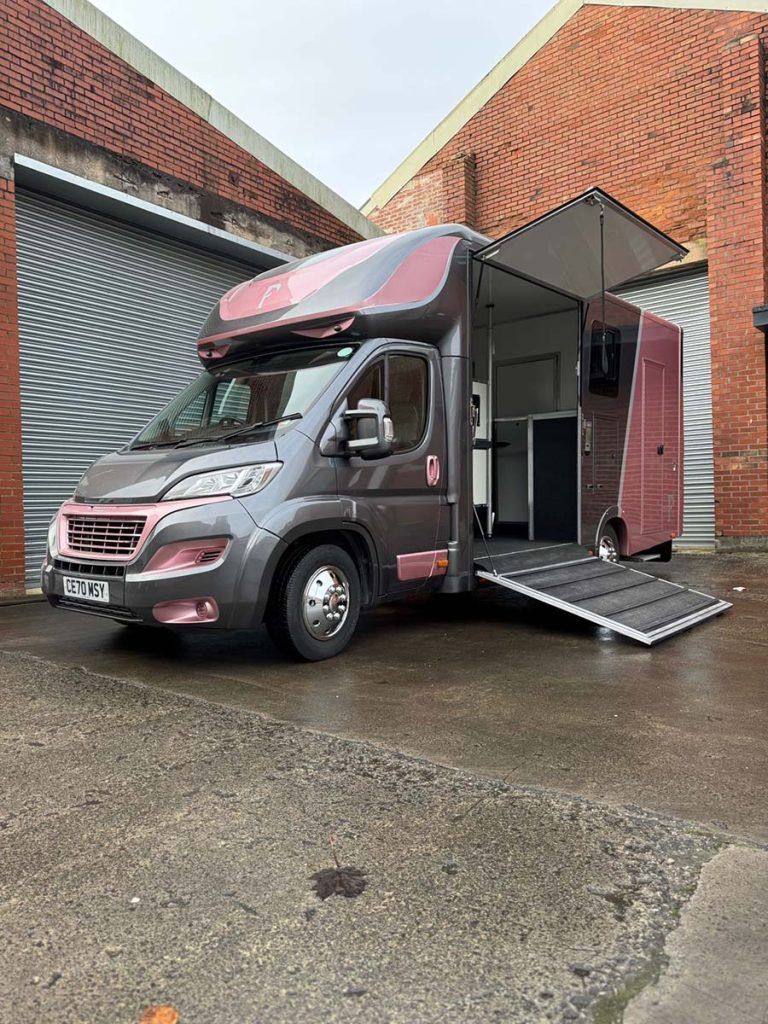 Piper Horsebox with ramp open for horse loading.