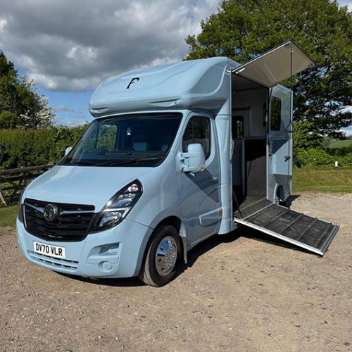 Piper Horseboxes Ltd horsebox with horse ready for journey.