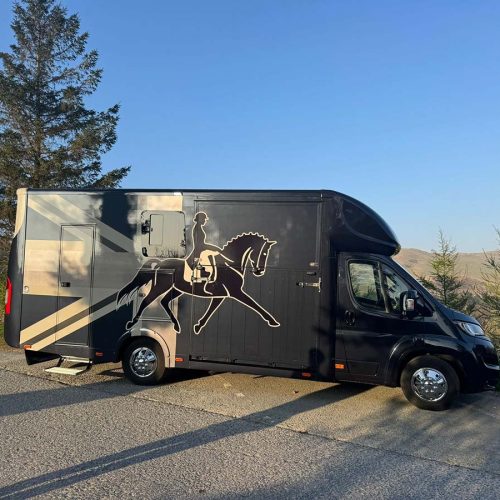 Branded Piper Horseboxes Ltd horse transport vehicle parked in Lancashire.