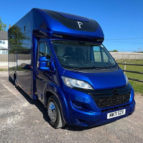 Horsebox designed by Piper Horseboxes Ltd for safe equestrian travel. Perfect for horse shows and travel.