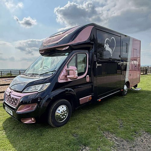 Company branding on the back of a Piper Horseboxes Ltd vehicle. Perfect for horse shows and travel.