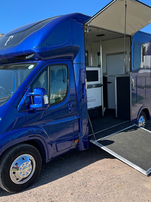 Close-up of Piper Horseboxes Ltd logo on a custom horsebox. Perfect for horse shows and travel.