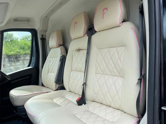Comfortable driving area designed by Piper Horseboxes Ltd for riders and grooms.