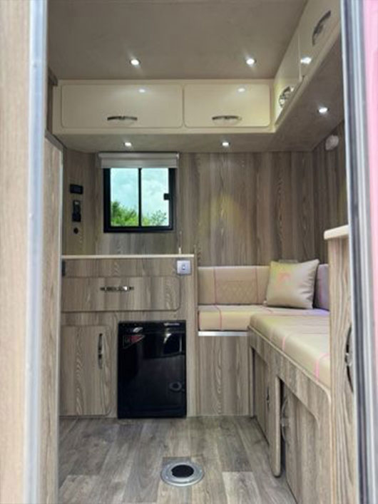 Premium leather seating in the driver area of a Piper Horseboxes Ltd horsebox. Perfect for equestrian travel.