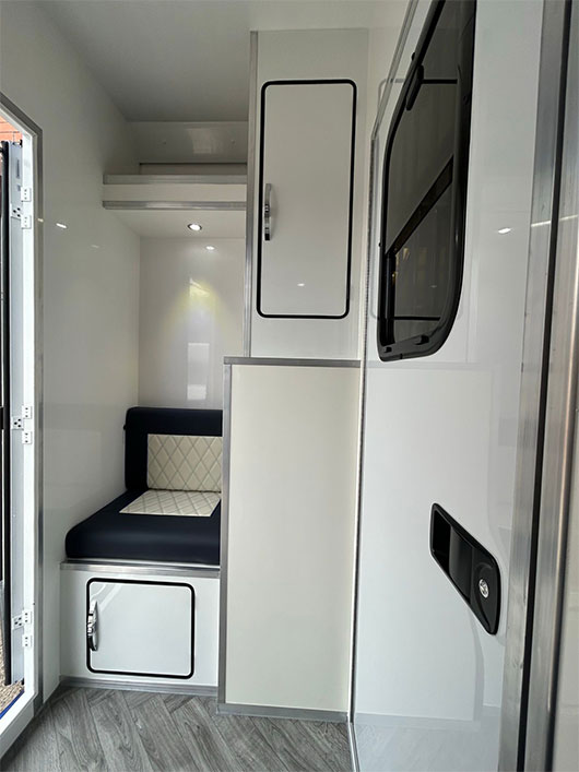 Clean and spacious horse area in a Piper Horseboxes Ltd transport vehicle. Perfect for equestrian travel.