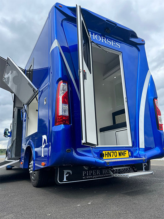 Soft ambient lighting in the living quarters of a Piper Horseboxes Ltd horsebox. Perfect for equestrian travel.
